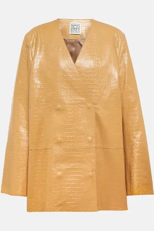 Totême Double-breasted croc-effect leather blazer