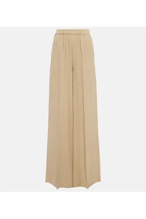 Beige wide leg pleated trousers