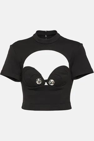 AREA Embellished cutout ponte crop top