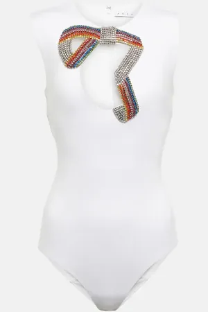 AREA Embellished jersey bodysuit
