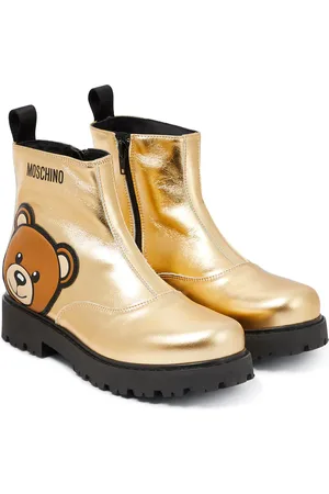 Moschino Teddy-detail metallic leather boots