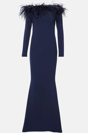 Safiyaa Starlana feather-trimmed off-shoulder gown