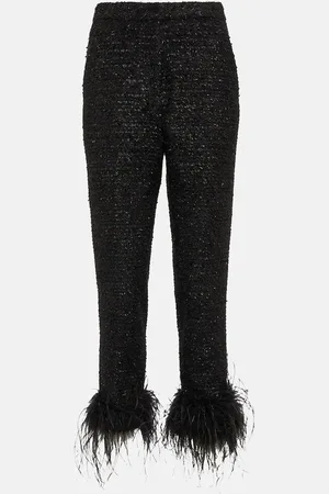 Rebecca Vallance Jourdan feather-trimmed bouclÃ© pants