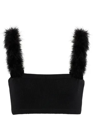MAGDA BUTRYM Feather-trimmed wool-blend crop top