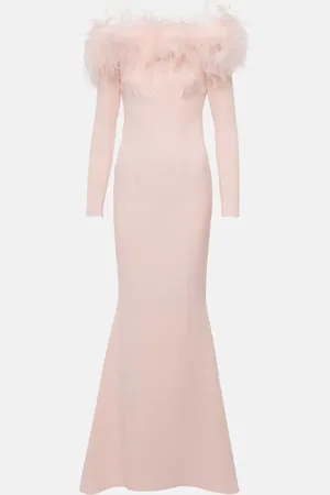 Safiyaa Feather-trimmed off-shoulder gown