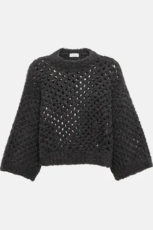 Brunello Cucinelli Open-knit camel hair and silk sweater