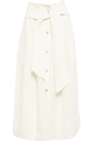 Vince Belted linen-blend midi skirt