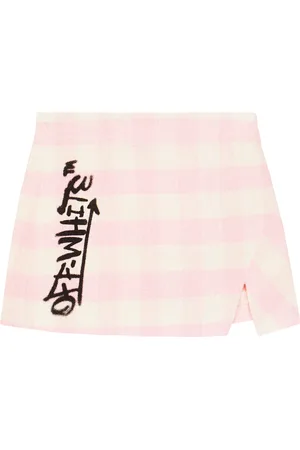 OFF-WHITE Checked linen and cotton-blend bouclÃ© skirt