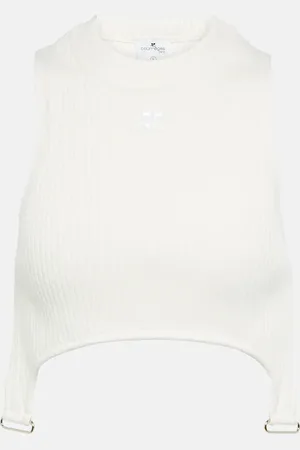 Courrèges CourrÃ¨ges Ribbed-knit cropped top with suspenders
