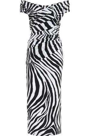 HALPERN Off-shoulder zebra-print midi dress