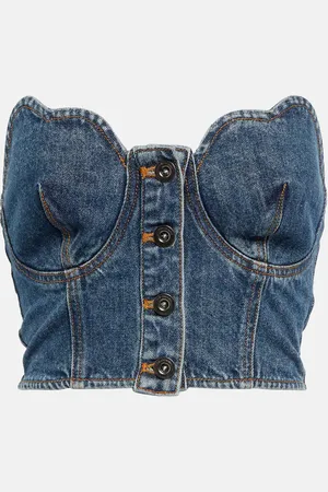Self-Portrait Scalloped denim crop top