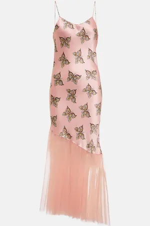 RODARTE Printed silk satin and tulle dress