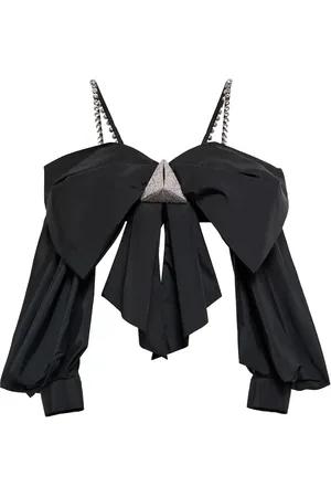 AREA Embellished off-shoulder taffeta top