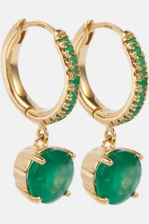 Ileana Makri Grass Seed 18kt hoop earrings with emeralds