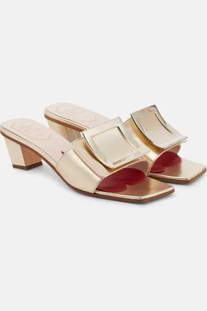 Roger Vivier Love Metal Buckle metallic leather mules