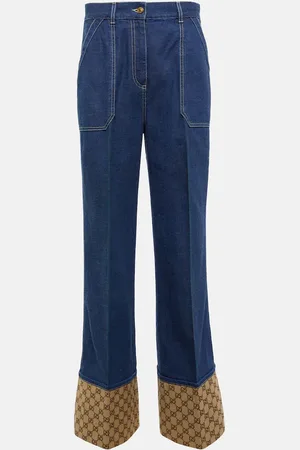Gucci GG canvas-trimmed wide-leg jeans