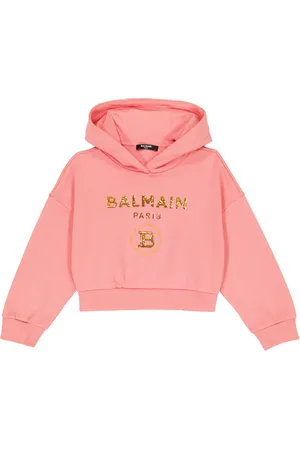 Balmain Logo sequined cotton hoodie