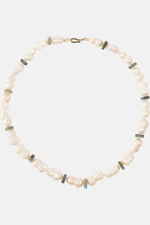 Ileana Makri 9kt gold pearl beaded necklace with labradorites