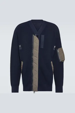 SACAI Twill-paneled cotton-blend cardigan