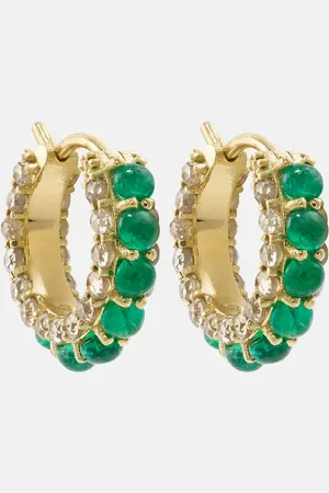 Ileana Makri 18kt gold hoop earrings with emeralds and diamonds