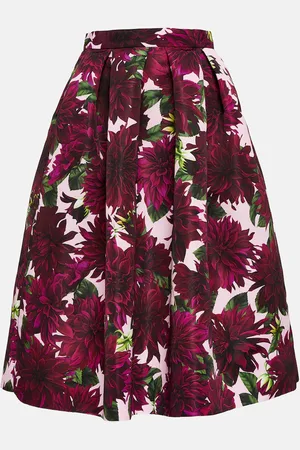 Oscar de la Renta Dahlia floral faille midi skirt