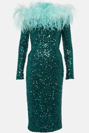 Dolce & Gabbana Feather-trimmed sequined midi dress