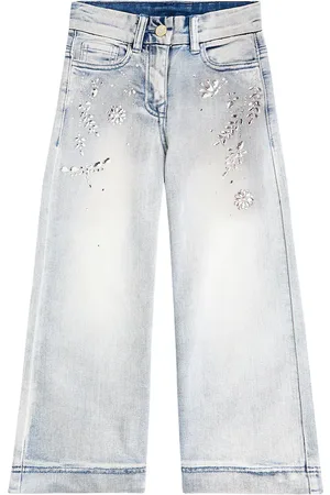 MONNALISA Crystal-embellished wide-leg jeans