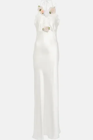 RODARTE Bridal floral-appliquÃ© lace-trimmed silk gown