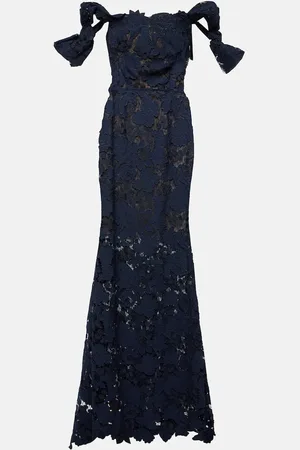 Oscar de la Renta Floral off-shoulder guipure lace gown