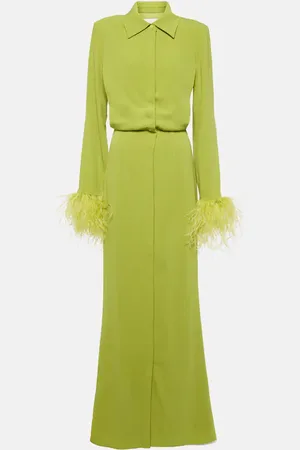 Roland Mouret Feather-trimmed crÃªpe satin shirt dress