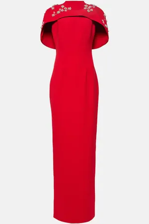 Safiyaa Embroidered caped crÃªpe gown