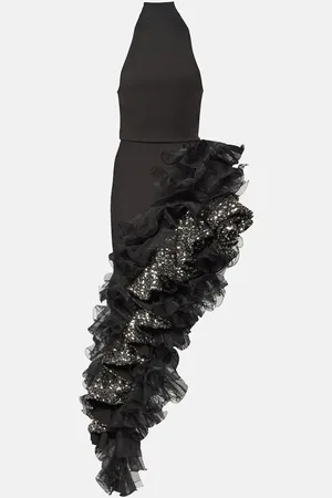 ROTATE Halterneck sequined ruffled gown