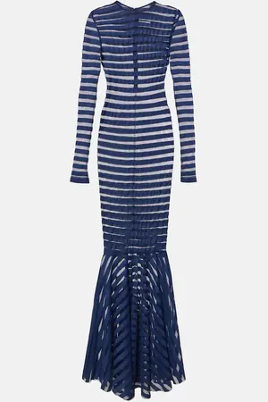 Norma Kamali Striped mesh gown