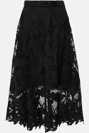 Oscar de la Renta Floral guipure lace midi skirt