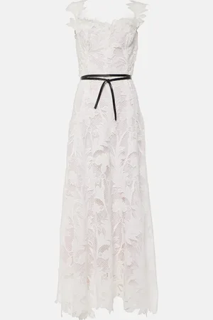 Oscar de la Renta Marbled Carnation Guipure lace bustier gown