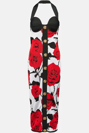 Balmain Floral halterneck jacquard midi dress