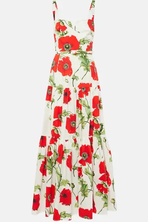 Oscar de la Renta Floral tiered cotton-blend poplin maxi dress