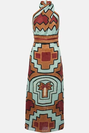 JOHANNA ORTIZ Printed halterneck linen maxi dress