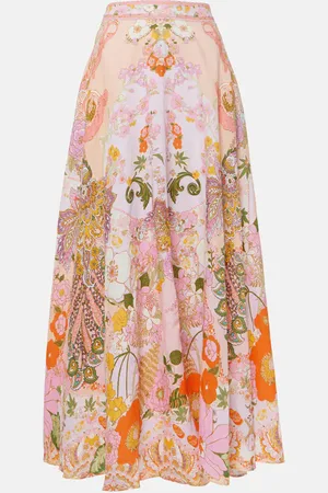 Camilla Embellished floral linen maxi skirt