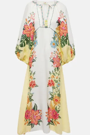 Farm Rio Bloom Garden embroidered linen maxi dress