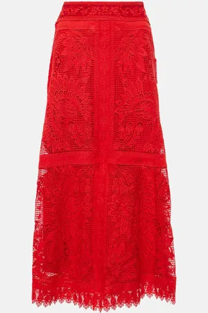 Farm Rio Toucan guipure lace midi skirt
