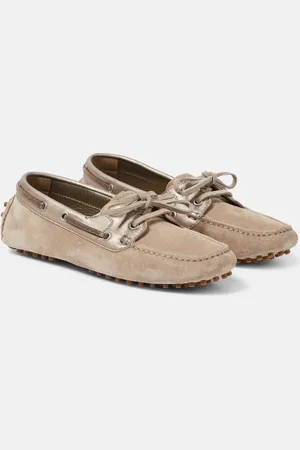 Brunello Cucinelli Leather-trimmed suede moccasins