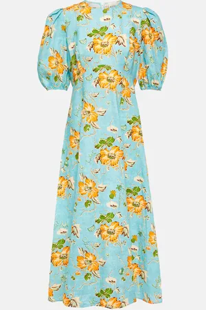 ALÉMAIS AlÃ©mais Floral puff-sleeve linen midi dress