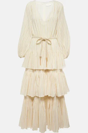 ZIMMERMANN Waverly Tiered striped cotton-blend midi dress