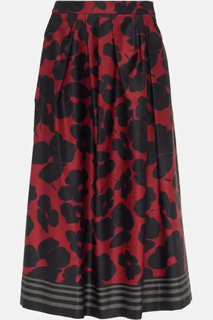 DRIES VAN NOTEN Printed satin midi skirt