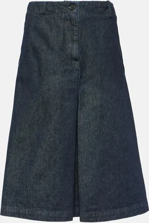 DRIES VAN NOTEN Pleated denim midi skirt