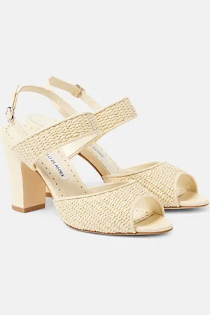 Manolo Blahnik Khiko leather-trimmed raffia sandals