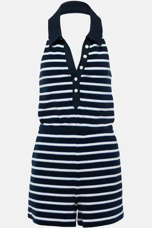 VERONICA BEARD Taggart striped cotton-blend romper