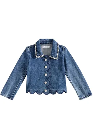 Self-Portrait Embellished scalloped denim jacket