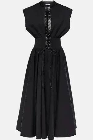 Alaïa AlaÃ¯a Leather-trimmed cotton maxi dress